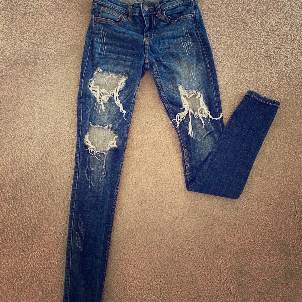 vintage low rise distressed denim